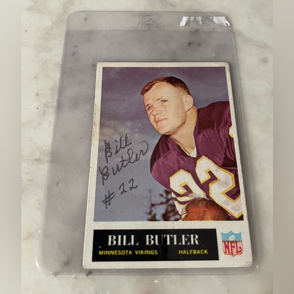 SIGNED BILL BUTLER 1965 PHILADELPHIA FOOTBALL CARD AUTOGRAPHED - VIKINGS - Picture 4 of 5